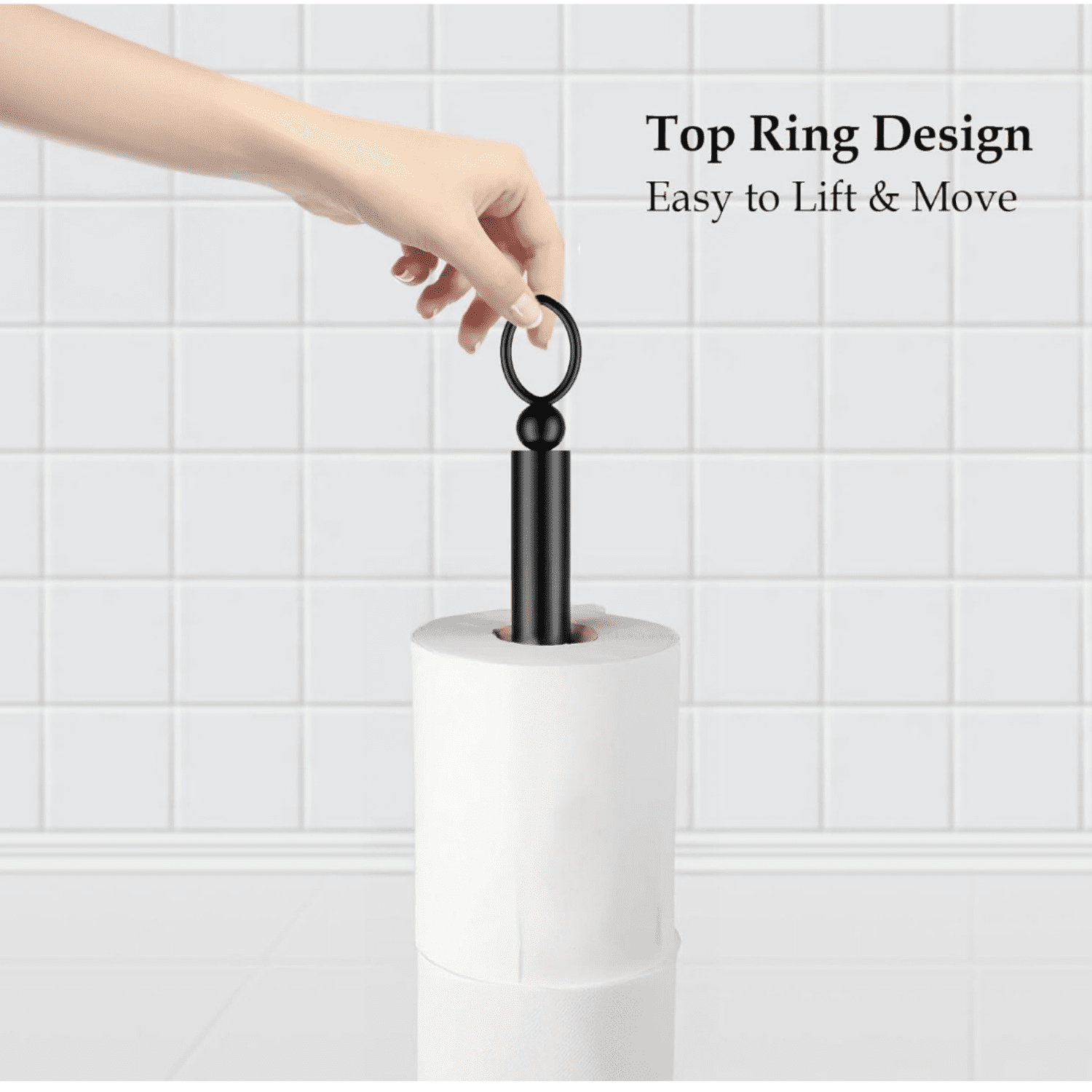 Toilet Paper Holder Stand with Resee Function, Free Standing Toilet Paper Holder for Bathroom, Space Toilet 4 Rolls Toilet Paper Storage 22.5" Height (2 Pack, Matte Black)