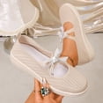 thumbnail image 7 of Daily Walking Shoes, Women's Bow Accent Knit Platform Sole Round Toe Casual Shoes Comfortable Shoes and Easy Styling Knit Upper Flexible Sole Business Footwear Walking Shoes Comfort, Beige US-6/EU-37, 7 of 7
