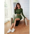 thumbnail image 5 of Casual Women'S Maxi Dress Long Sleeves Women'S Skirt Set Women'S Solid Color Casual Slim Fit Small Round Green S, 5 of 7