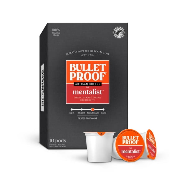 The Original Single-Serve Pods, Medium Roast, 10 Count, Bulletproof Keto, 100% Arabica Coffee, Certified Clean Coffee, Rainforest Alliance, Sourced from Guatemala, Colombia & Brazil