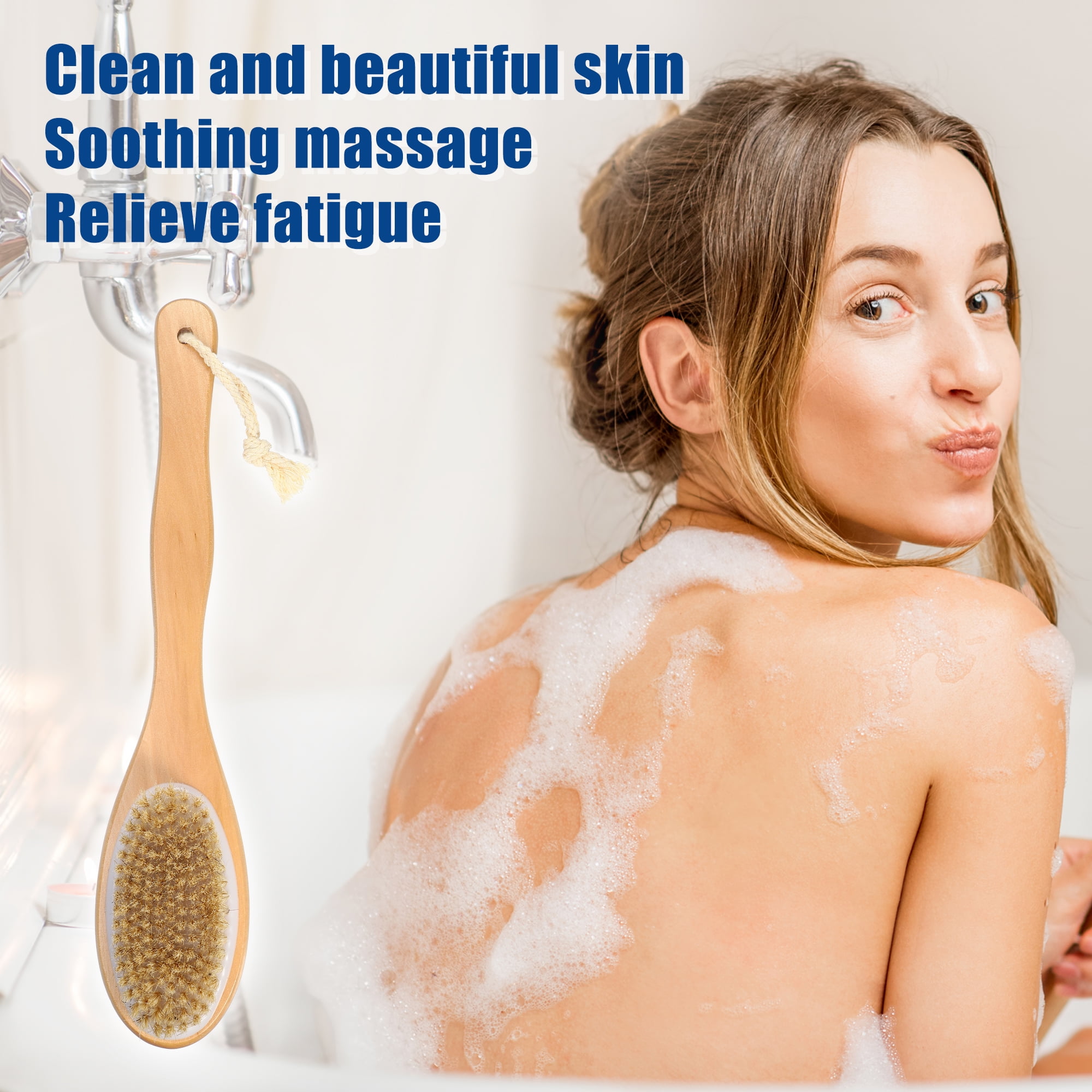 Unique Bargains Double Sided Bath Brush Back Scrubber Wood for Shower Brown 14.6 Inches