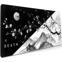 Sakura Death Life Black and White Cherry Blossom Pattern Extended Large Mouse Pad Non-Slip Rubber Base Stitched Edges Waterproof Gaming Home Office 90x40cm XXL
