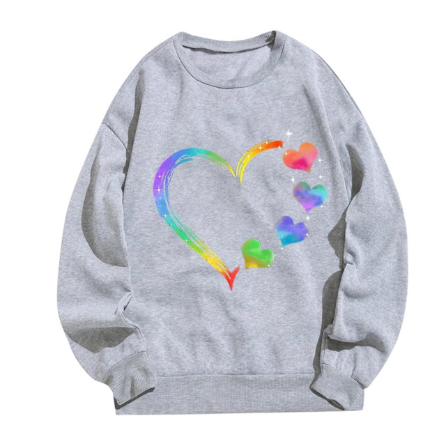 Gibobby Tops Mujeres Casual Sudadera casual con cuello redondo para mujer, sudadera de manga larga con estampado de amor, informal (Gris, S)