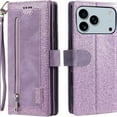 thumbnail image 2 of TECH CIRCLE for iPhone 17 Leather Wallet Case 9 Card Holder Slots Zipper Pocket Handbag Cover Magnetic Closure Kickstand with Wrist Strap TPU Shockproof Flip Cover for Women,Purple, 2 of 8