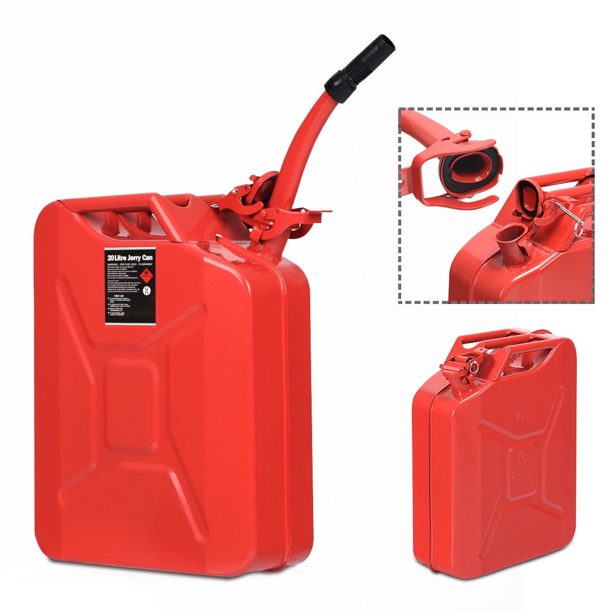 5 Gallon Jerry Can Gas Fuel Steel Tank RED Military Style 20L Can w/ Green Spout 