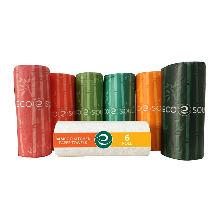 ECO SOUL 100% Compostable Bamboo Kitchen Paper Towel Set of 6 Rolls | 2Ply  with 900 Sheets, 150 Sheet Each | Eco-friendly Soft Paper Towel, Kitchen