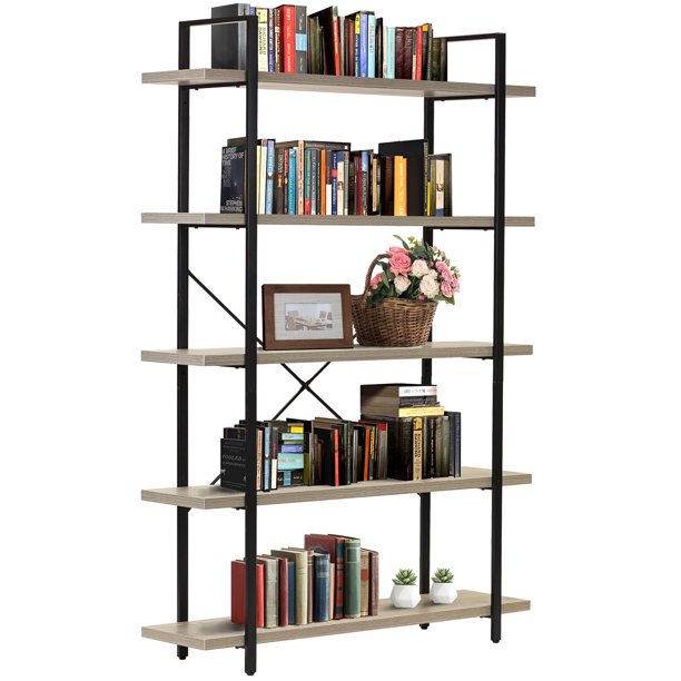 5Tier Industrial Bookshelf Grey