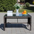 thumbnail image 3 of Tcbosik 2-Tier Outdoor Coffee Table with Tempered Glass Top, Rectangle Rattan Accent Table with Open Shelf, 31 Inch Patio Furniture for Garden, Deck, Backyard, Easy Assembly, Brown, 3 of 8