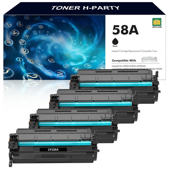 58A Toner Cartridge Black CF258A (With Chip) Compatible for HP 58A 58X M404 M404dn M404n Laserjet Pro MFP M428fdw M428dw M428fdn M428 M430 M406 Printer Ink | 4-Pack