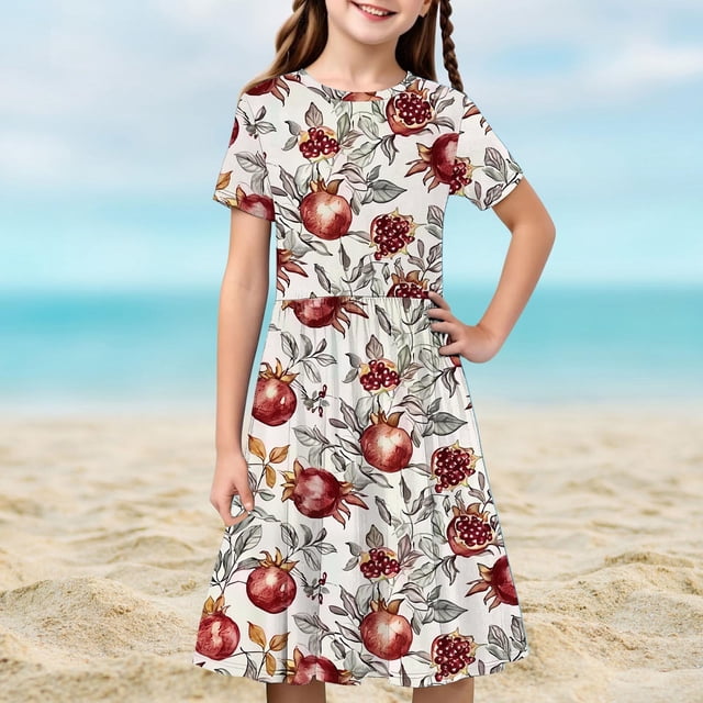 LOVZFMLL Robe d'Été Unie à Manches Courtes Col Rond en Maille Princesse Robe de Mariage pour Enfants