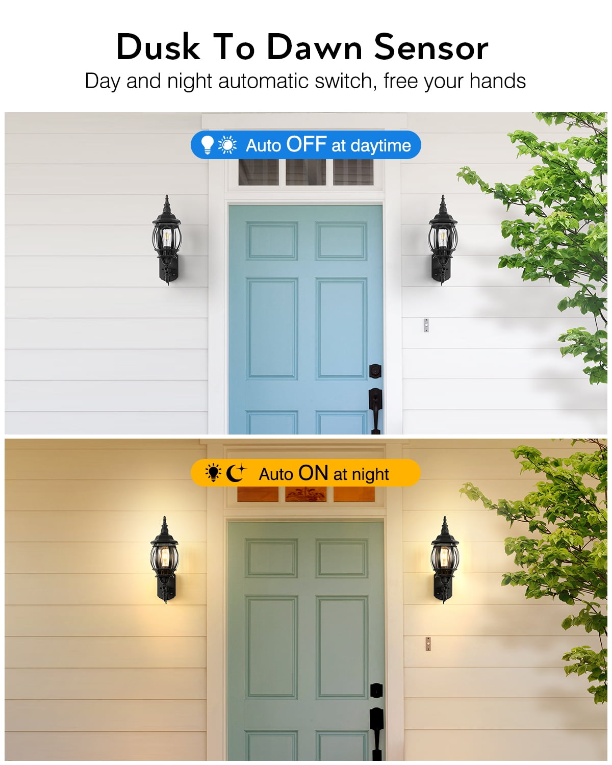 VIANIS Outdoor Wall Light, Black Exterior Porch Light Wall Mount, Modern Outside Lantern Lights for House, Dusk to Dawn Outdoor Sconce Lighting for Garage, Front Door Light Fixture Outdoor Wall Lamps