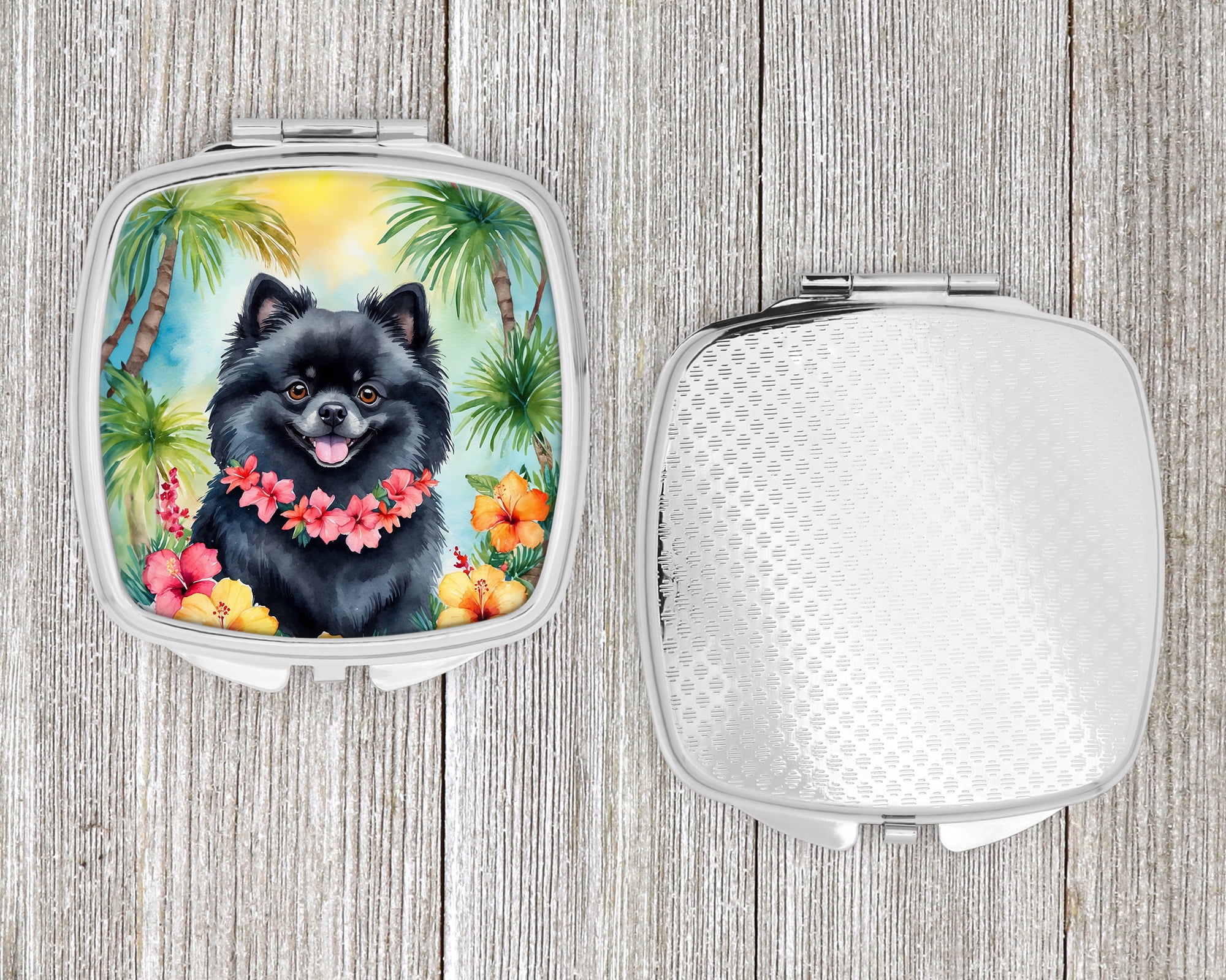 Pomeranian Luau Compact Mirror 2.75 in x 3 in