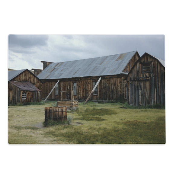 United States Cutting Board, California Old Barn of a Country House American Rural View, Decorative Tempered Glass Cutting and Serving Board, Large Size, Olive Green Purple Grey, by Ambesonne
