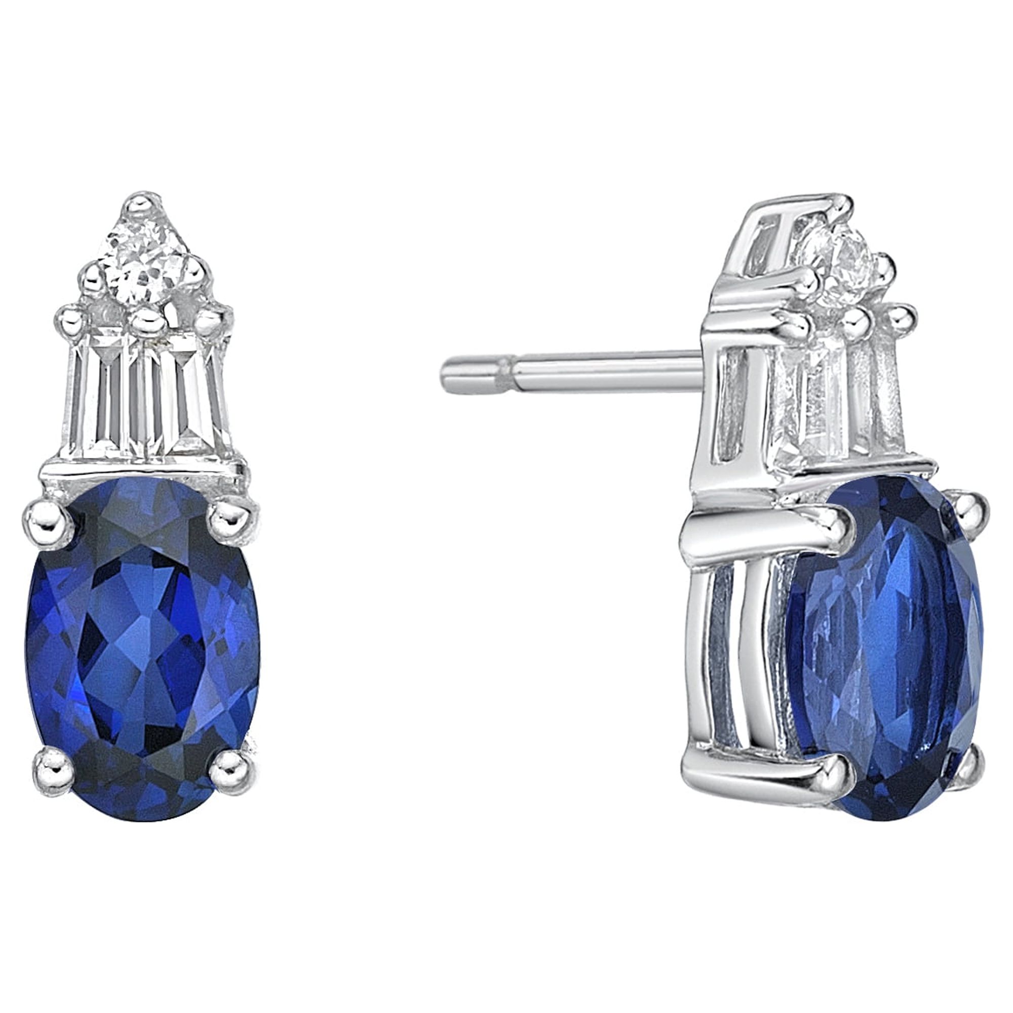 Jay Heart Designs 925 Sterling Silver Created Sapphire and Created White Sapphire Earrings