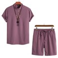 thumbnail image 2 of gvdentm Mens Matching Shirt And Shorts Set Men Linen Sets Outfits 2 Piece Short Sleeve Cuban Shirts Linen Suit Red,XXXXXL, 2 of 3