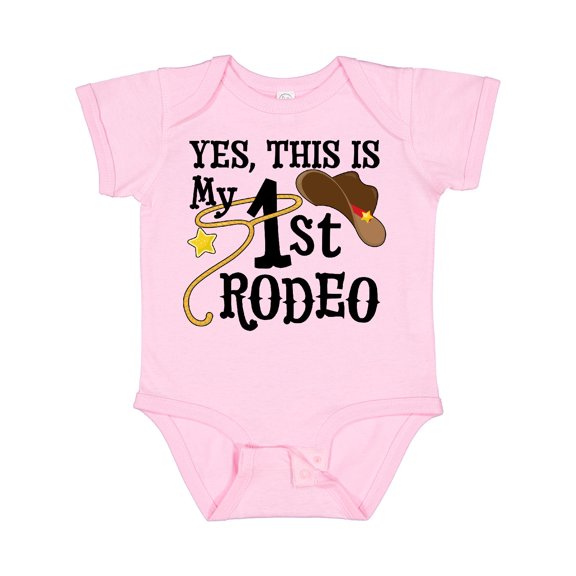 Inktastic Yes, This is My 1st Rodeo Cowboy Hat with Red Band, Lasso Boys or Girls Baby Bodysuit