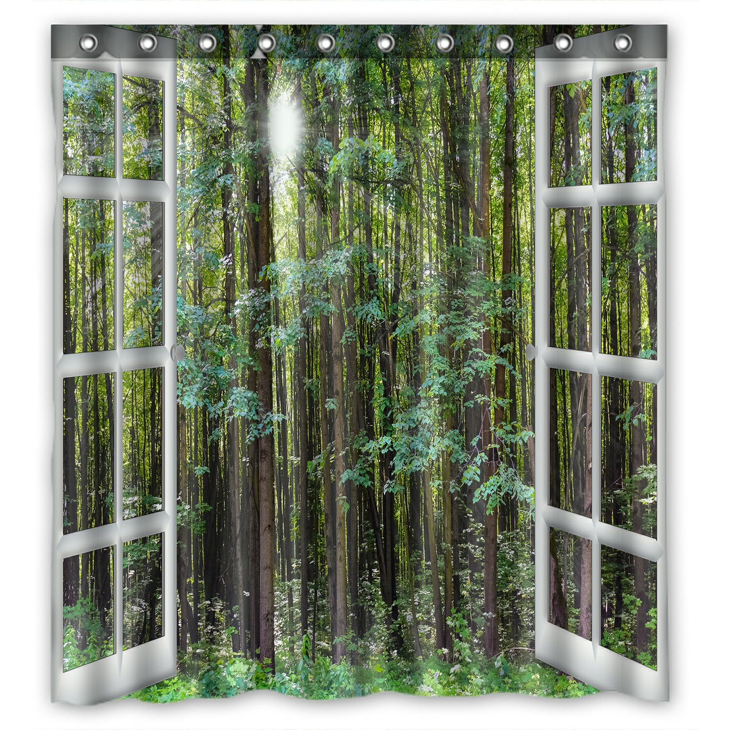 PHFZK Landscape Nature Scenery Shower Curtain, Beautiful Sunrise Green