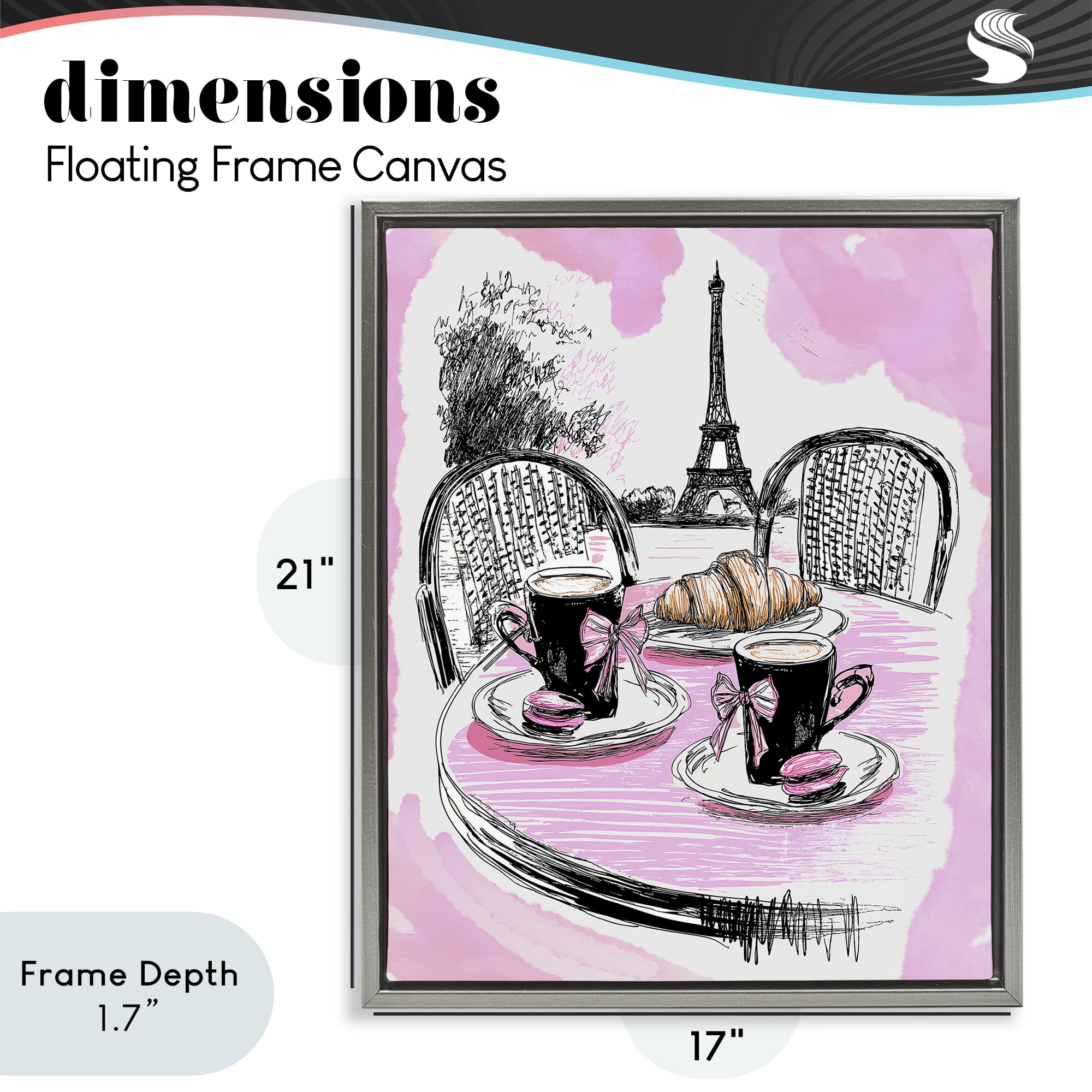 Stupell Industries Pink Parisian Cafe Breakfast Gray Framed Floater Canvas Wall Art, design by Jess Stempel