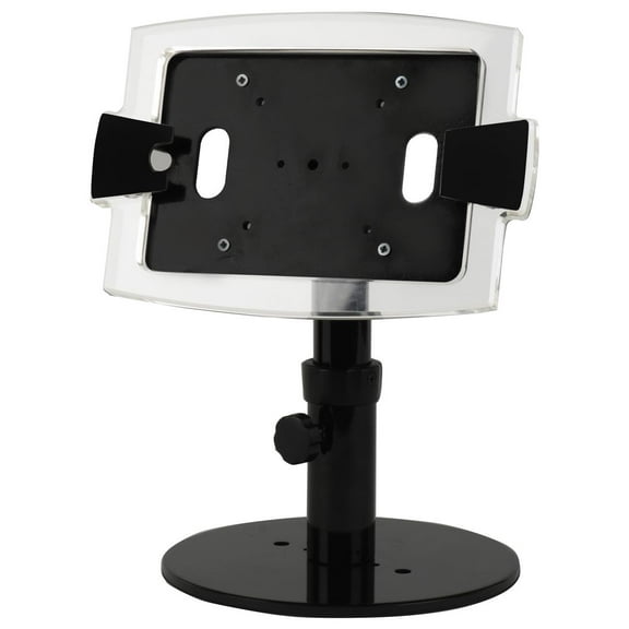 iPad Mini POS Stand for Tabletop Use, Adjustable Cover for "Home" Button, Tilting and Rotating Bracket, Acrylic & Steel (Black) (IPMROT641CT)