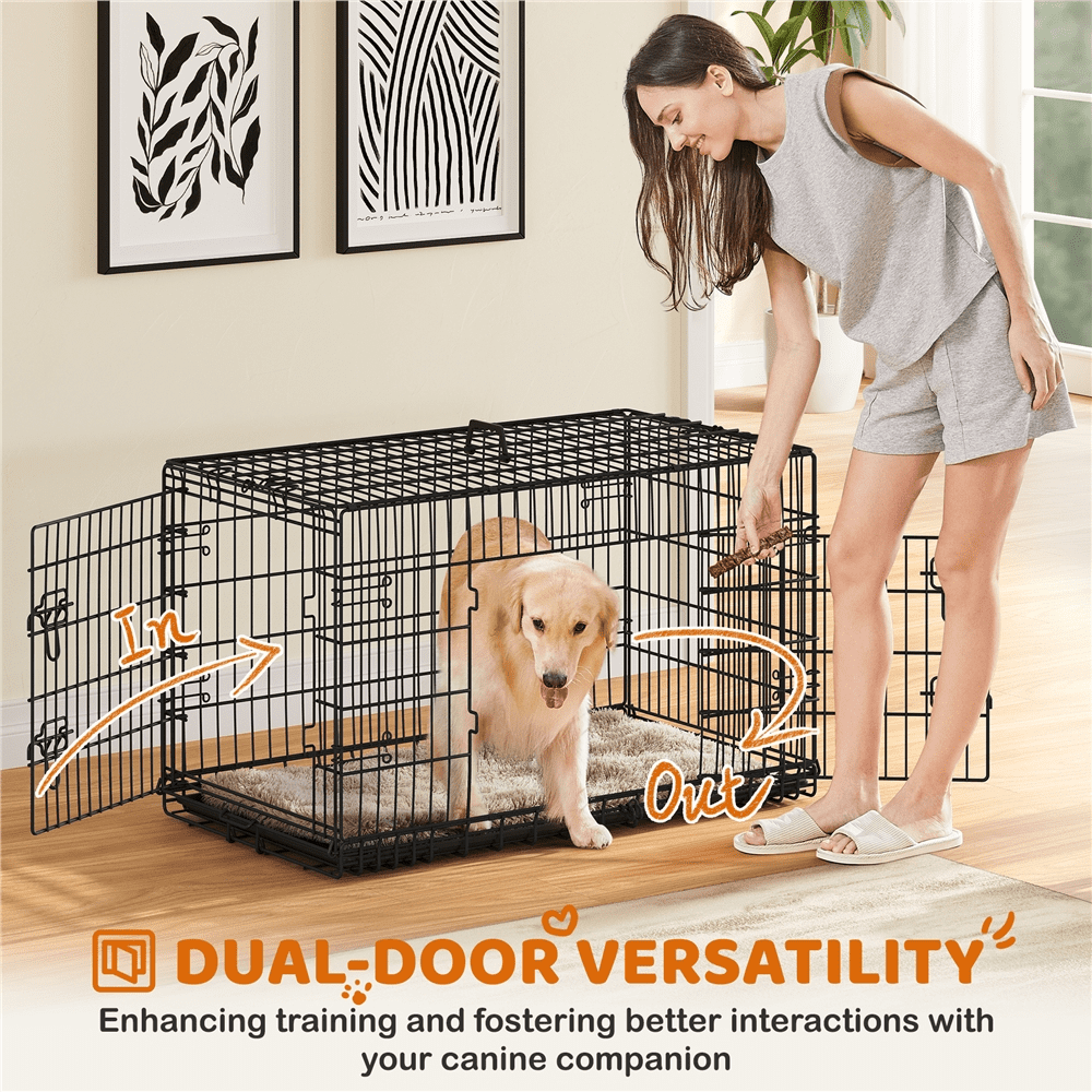 Alden Design 42″ Dog Crate with 2 Doors and Pull-out Tray for Large Dog, Black