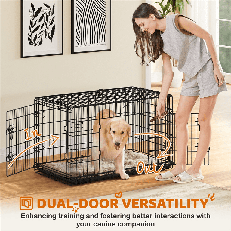 Alden Design 42″ Dog Crate with 2 Doors and Pull-out Tray for