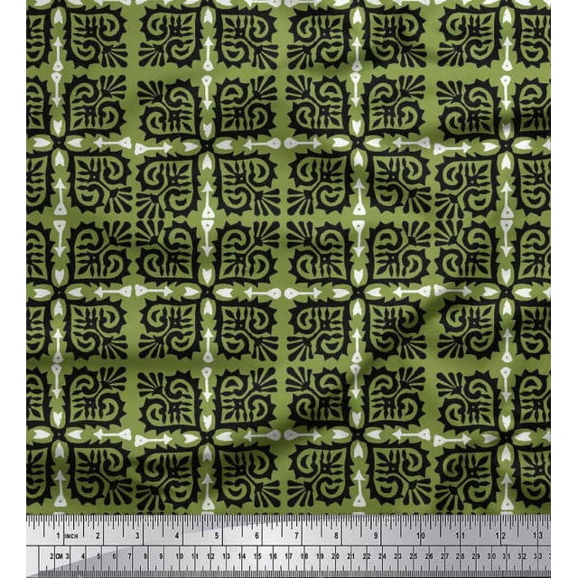 Soimoi Modal Satin Fabric Arrow,Swirl & Floral Block Decor Fabric Printed Yard 42 Inch Wide