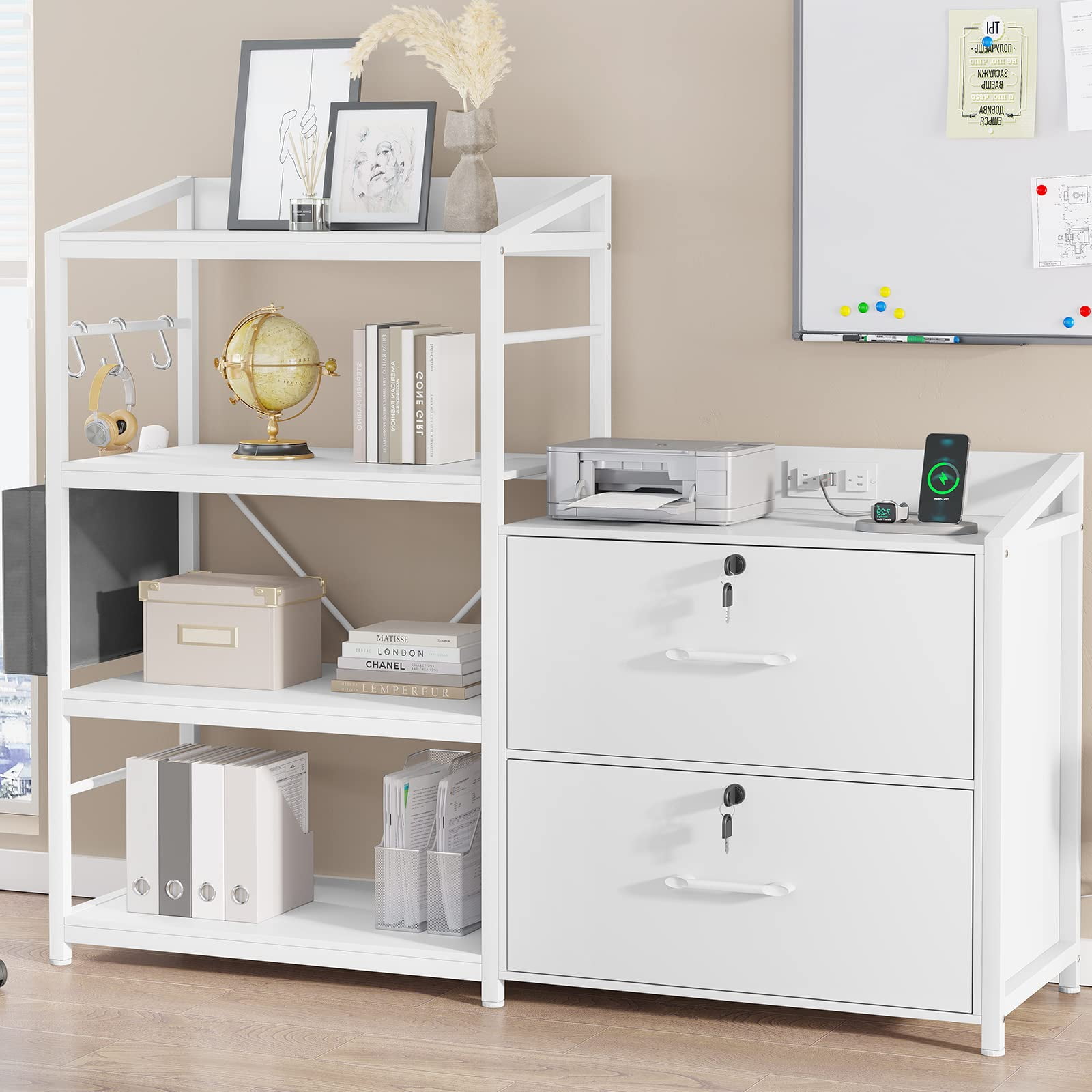 47” File with Power Strip, 2 Drawer Filing with Lock