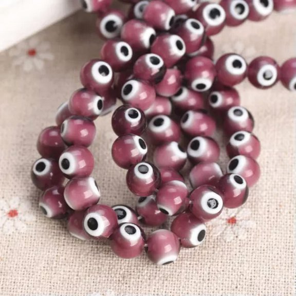 U8MO Round 6mm 8mm 10mm Evil Eye Pattern Handmade Millefiori Lampwork Glass Beads Lot-Purple-8mm (45pcs)