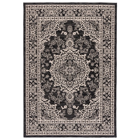 SAFAVIEH Courtyard Desi Medallion Indoor/Outdoor Area Rug, Black/Ivory, 5'3" x 7'7"