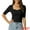 Black, variant on Women's Half Sleeve Square Neck T Shirts Slim Fitted Ribbed Knit Casual Tee M Blue