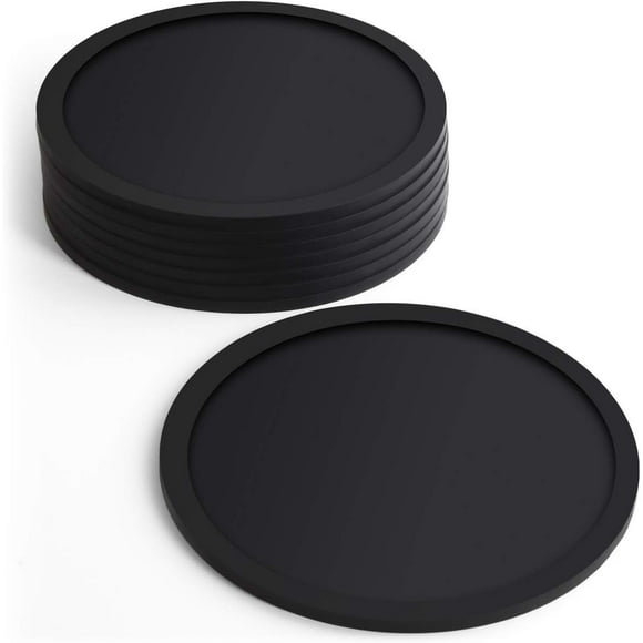 LINLIN Silicone Coasters Non-slip Cup Mats, set of 8 – Round Shaped, Pint Glass Size, Coffee Cups, Tea Cups & Bottles, Hot & Cold Drinks - Parties, Home, office & More - Black