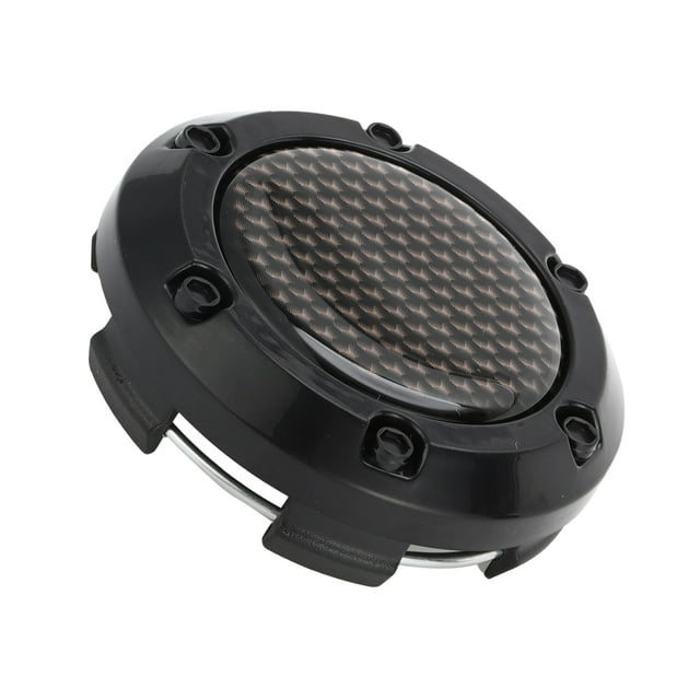 Tapas de centro de rueda Unique Bargains 66mm / 2.60" negras 1Pc con adhesivo de patrón de fibra de carbono marrón