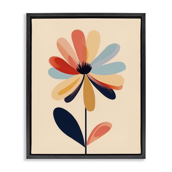 Stupell Industries Modern Alternating Petals Flower Black Floating Frame Canvas Art, 17 x 21, by Walker Noble