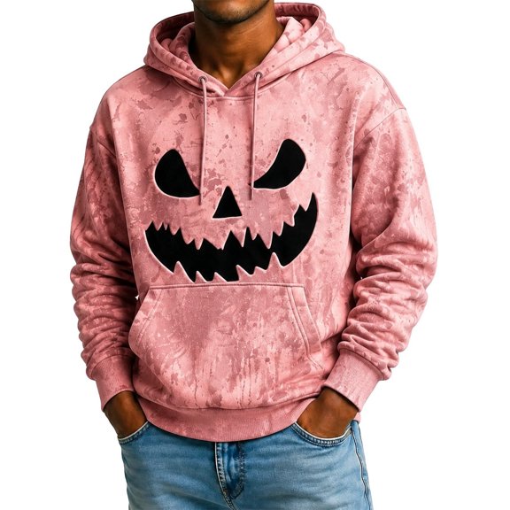 HAYIMI Men's Halloween Hoodie Funny Pumpkin Face Print Lined Sweatshirt Soft Comfortable Pullover Hooded Long Sleeve Tops Classic Dailywear