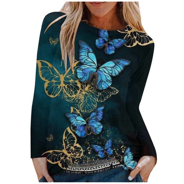 Blusa informal con estampado de manga larga y cuello redondo para mujer a la moda Fridja bvmnju809