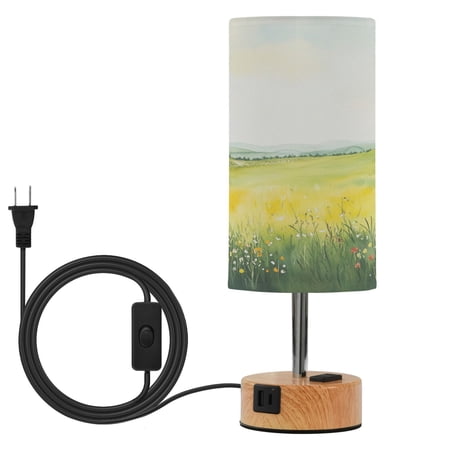 Touch Control Table Lamp with Wood Grain Metal Base 3 Color Temperature Adjustable LED Eye Caring Desk Lamp for Bedroom Study Sea Of Flowers