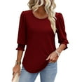 thumbnail image 6 of QUNYINEY Crew Neck Womens Shirts Puff 3/4 Sleeve Casual Solid Tops Loose Pullover Classic T-Shirt, 6 of 9