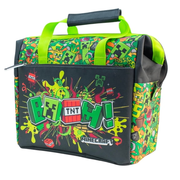 Lonchera Grande para Adulto, Diseño Minecraft, Estilo Pixelado, Bolsa de Almuerzo Aislada, Lonchera Portátil Espaciosa Para Adulto, Color Verde