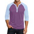thumbnail image 2 of Hearthz 3/4 Sleeve Tops for Men Henley Neck Baseball Shirt Patchwork Cute Summer Tops for Men Fall Dress Shirts for Men, 2 of 9