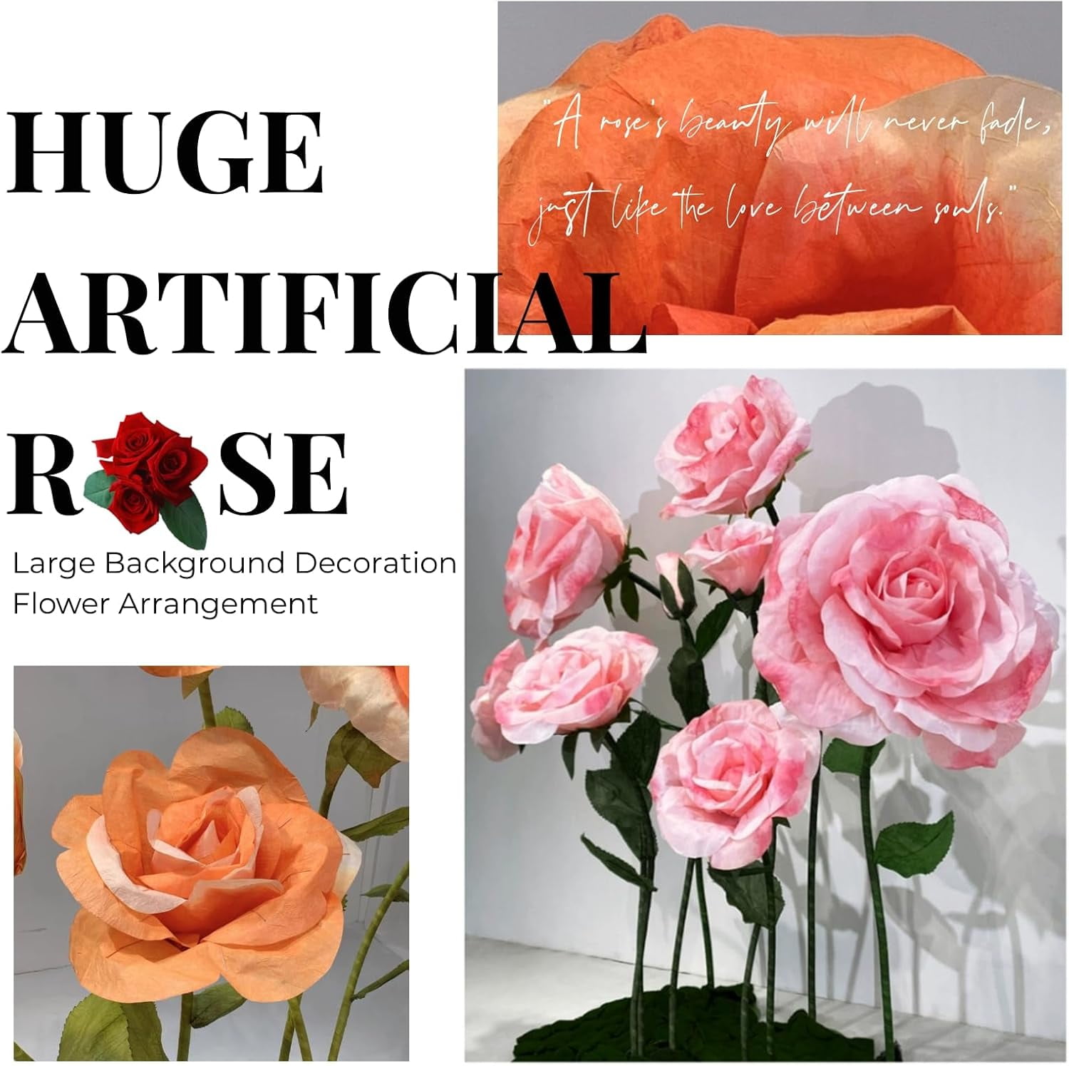 Louis Garden 5.9’ Rose Artificial Flower Set Party Backdrop Giant Flowers for Decoration, Blue