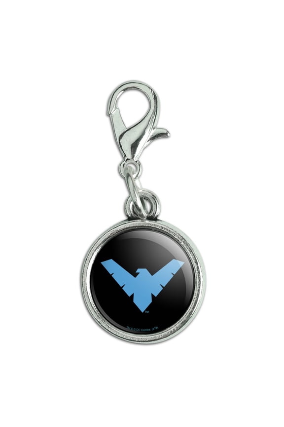 Batman Nightwing Logo Antiqued Bracelet Pendant Zipper Pull Charm with Lobster Clasp
