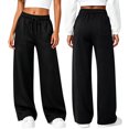 thumbnail image 2 of Sweatpants Women Solid Color Elastic Waist Wide Straight Leg Lightweight Casual Pants Fall Trousers with Pockets, 2 of 7