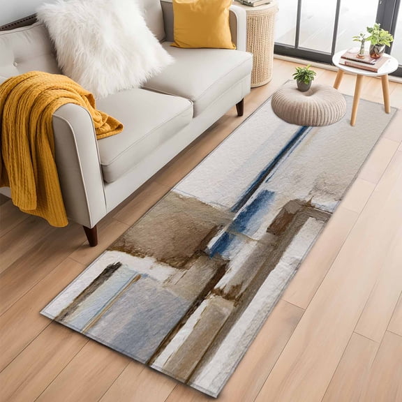 Beige Brown Blue Kitchen Runner Rug 2x6 Washable Runners for Hallway Non Slip Vintage Abstract Mottled Texture Large Area Rug Indoor Floor Carpet for Bathroom Laundry Entryway Bedroom Living Room