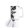 thumbnail image 2 of Ryvnso 40 oz Tumbler with Handle and Straw Insulated Stainless Steel Travel Mug with Lid Art Roses Flower, 2 of 9