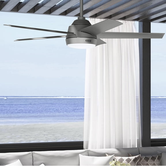 Restored Hunter Fan 52 inch Matte Silver Indoor/Outdoor Ceiling Fan with Lights for Farmhouse, Patio, Bedroom, Living Room, Office, Basement, Kitchen (Refurbished)