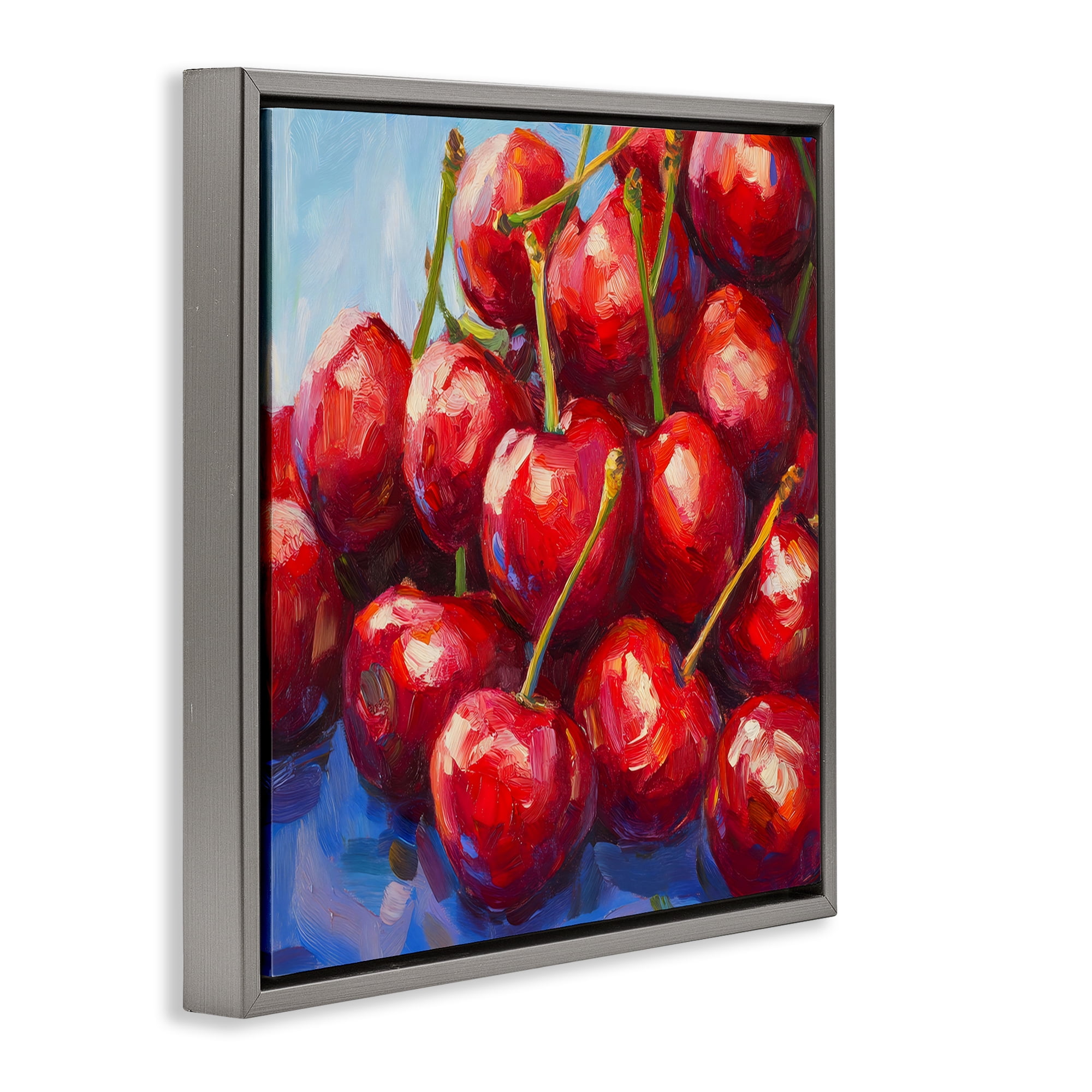 Stupell Industries Luscious Red Cherries of Summer Gray Framed Floater Canvas Wall Art, design by Petal Prints Design