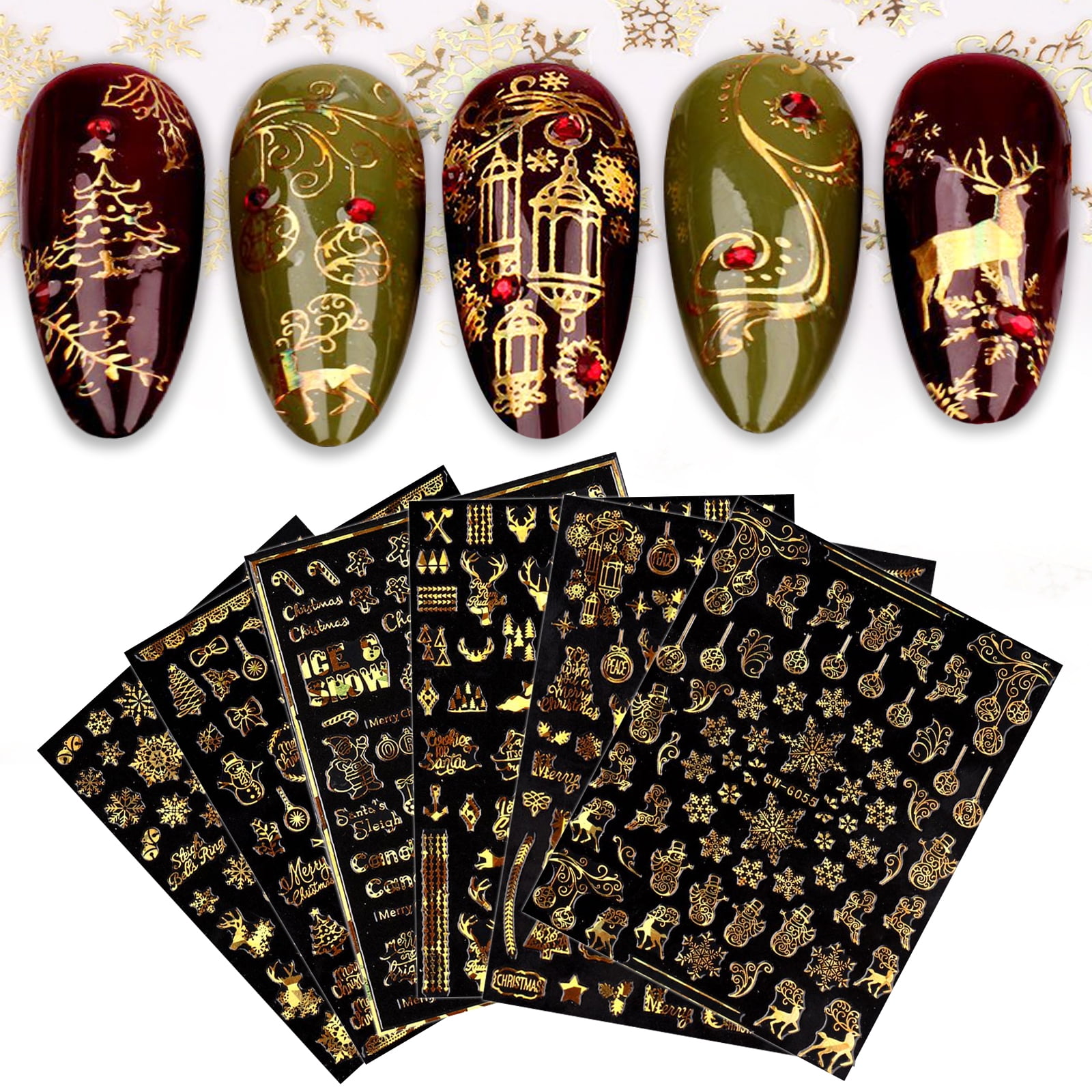 JMEOWIO Christmas Nail Art Stickers Self-Adhesive Nail Decal Winter