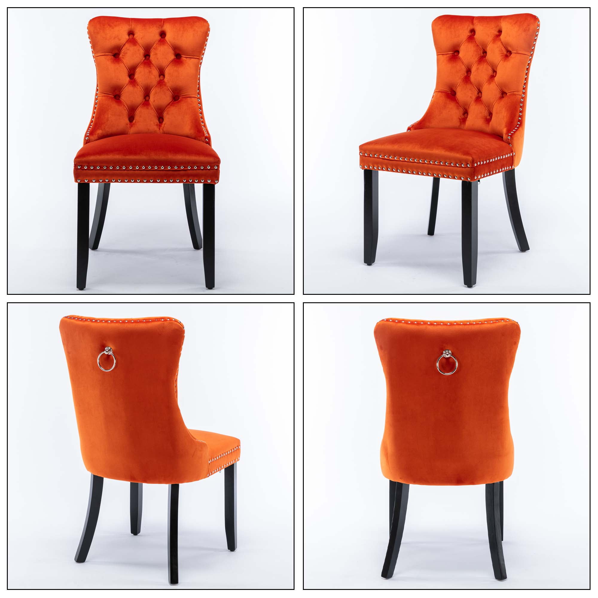 Aukfa High-End Upholstered Dining Chairs Set of 2, Modern Tufted Solid Wood Side Chair with Nailhead Trim - Orange