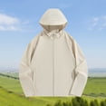 thumbnail image 5 of Zivyakyron Quick Dry Rain Jacket Men Lightweight Windbreaker Long Sleeve Athletic Loose Solid Hooded Jackets Zip up Beige 2XL, 5 of 10