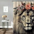 thumbnail image 2 of COMIO Lion Adorable Animal with Beautiful Flower Wreath Shower Curtain Multiple Sizes White, 2 of 6